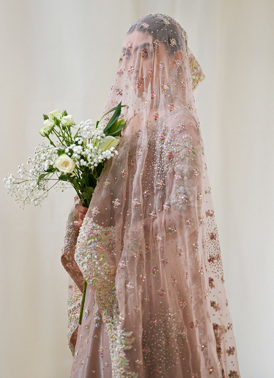 16 Blush Pink Kalidaar Bridal Ensemble with Intricate Embellishments
