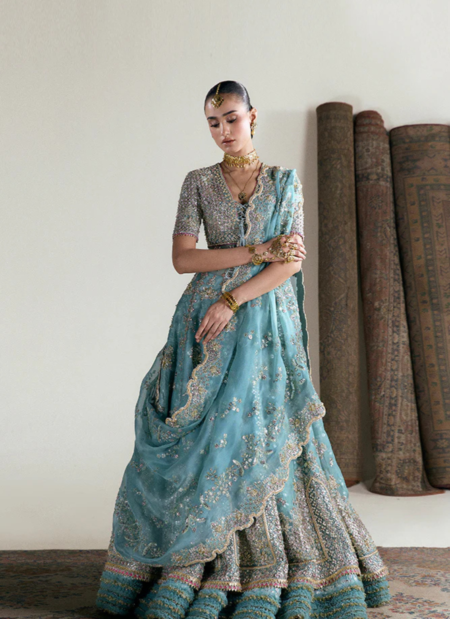 18 Aqua Blue Embroidered Bridal Lehenga