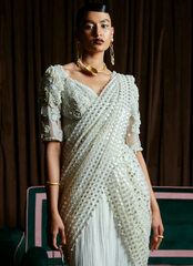 18 Ivory Embellished Contemporary Saree Gown