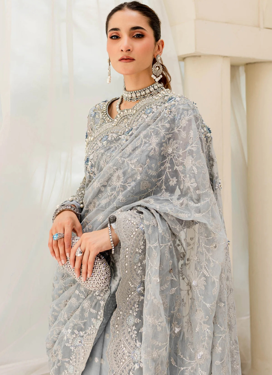 19 Powder Blue Embroidered Bridal Saree