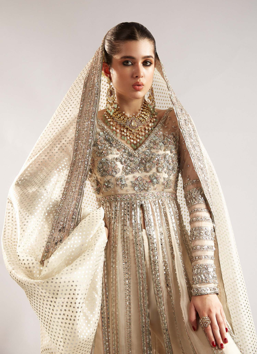 16 Ivory Embellished Gharara Set with Sheer Dupatta