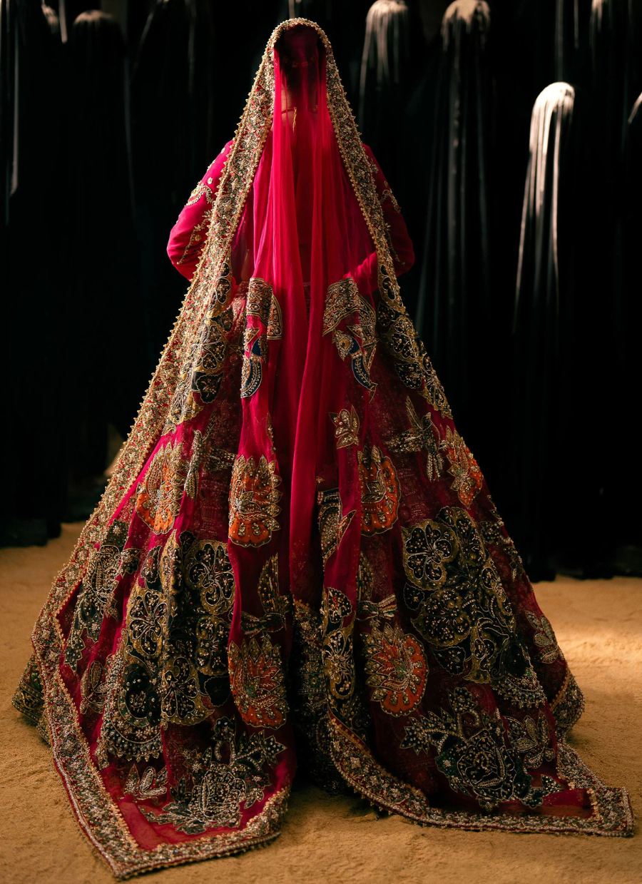16 Crimson Red Bridal Lehenga with Heavy Floral Embroidery