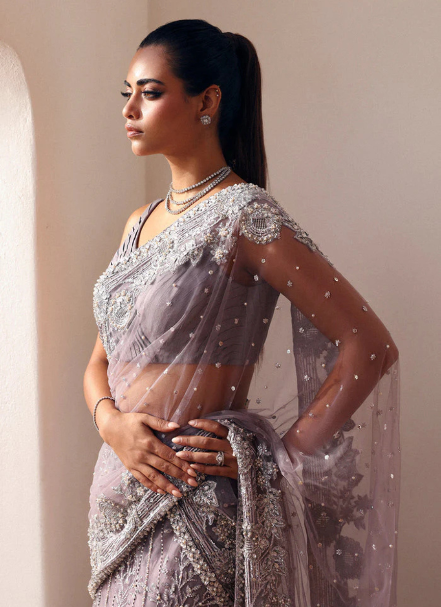 18 Lavender Silver Embroidered Bridal Saree