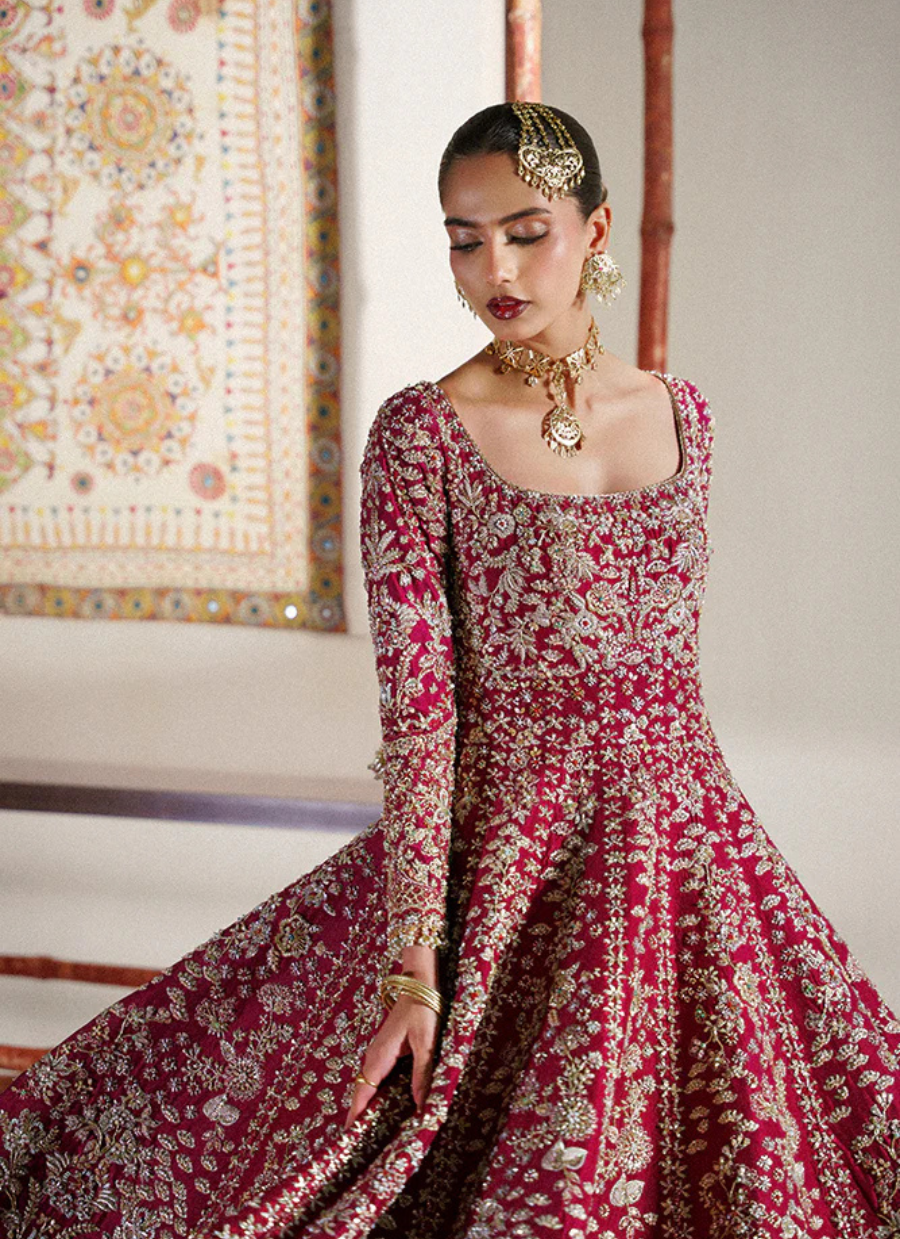 18 Heritage Maroon & Gold Bridal Kalidaar