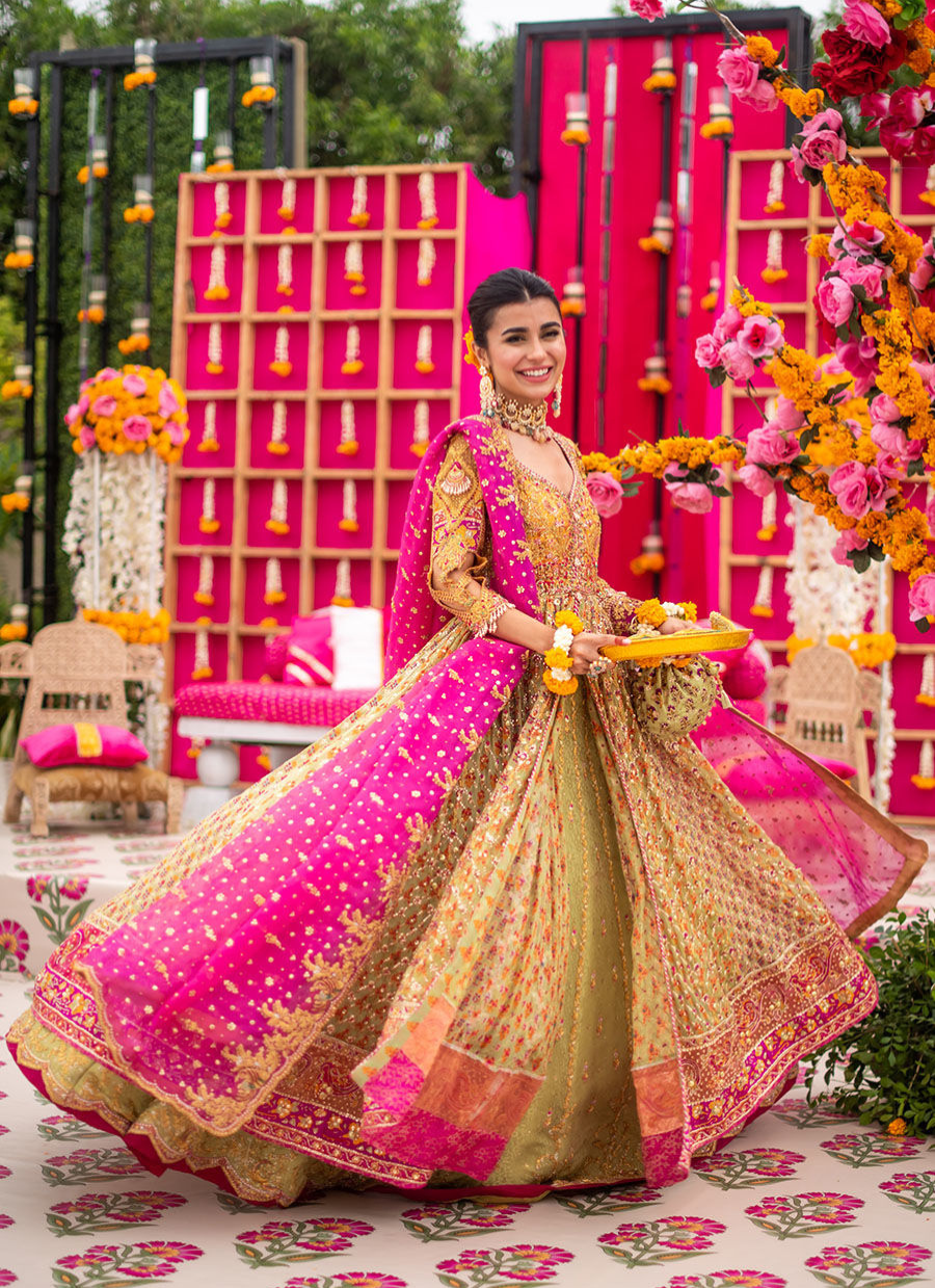 16 Yellow, Kiwi & Magenta Kalidaar with Heavy Embellishments