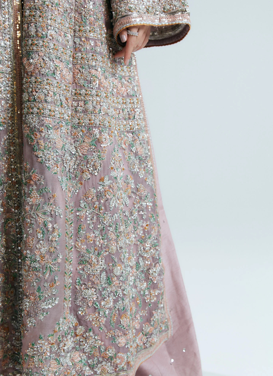16 Dusty Rose Heavily Embellished Kalidaar with Flared Sleeves