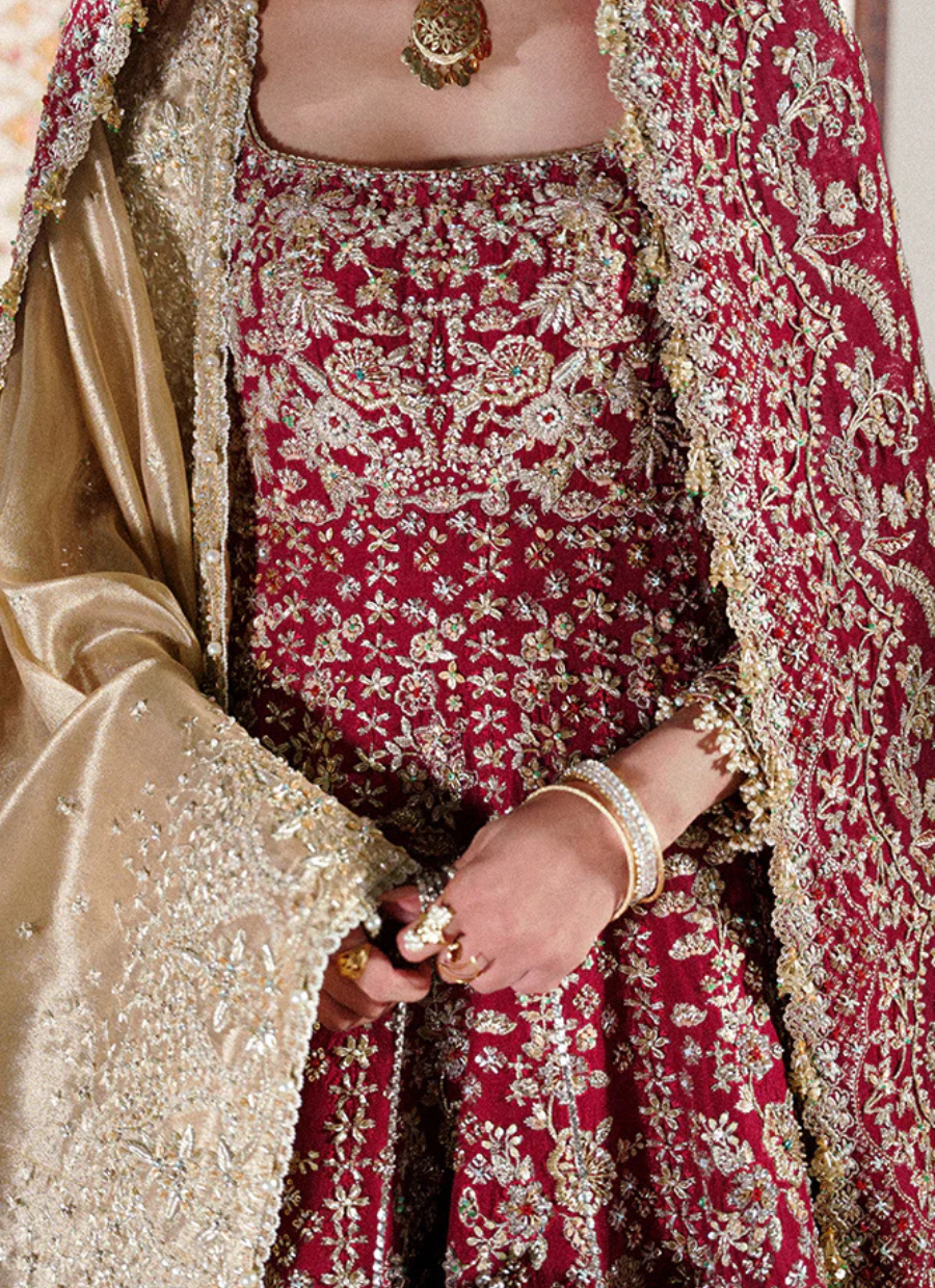 18 Heritage Maroon & Gold Bridal Kalidaar
