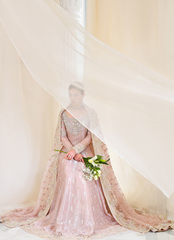 16 Blush Pink Kalidaar Bridal Ensemble with Intricate Embellishments