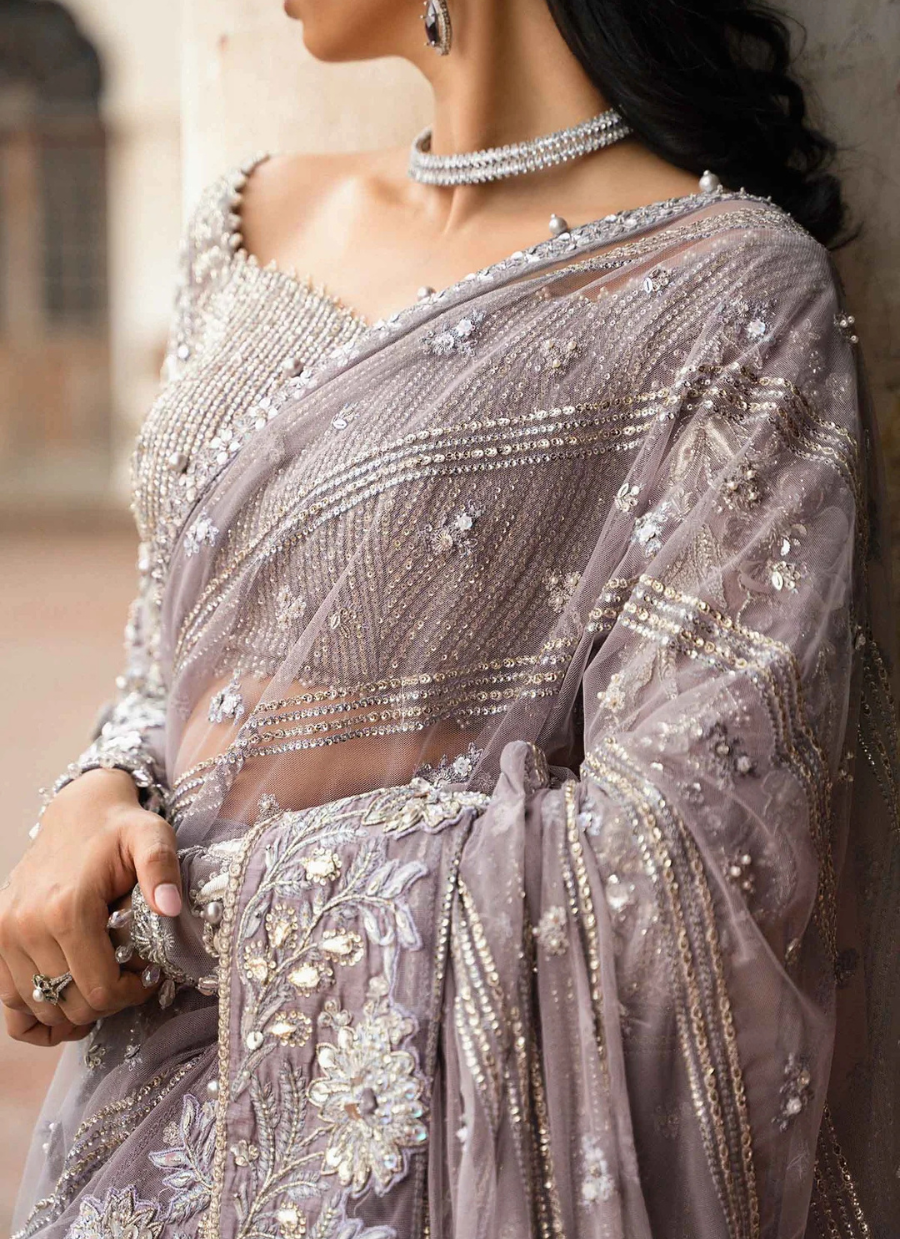 19 Smoky Grey Embroidered Bridal Saree