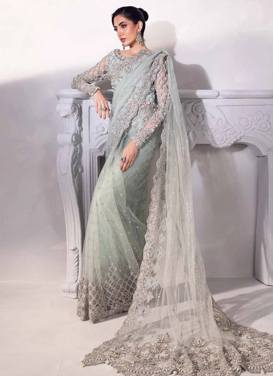 18 Elegant Blue Embellished Saree Gown