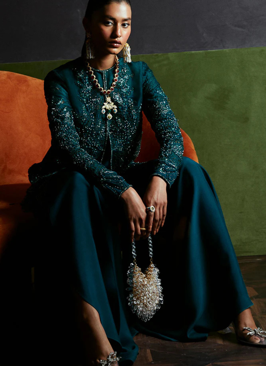 18 Emerald Embellished Jacket with Wide-Leg Trousers