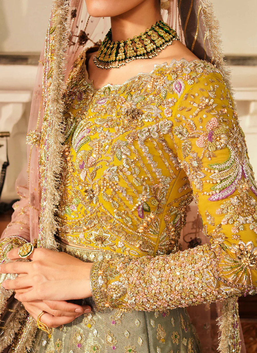 16 Mint Green Bridal Lehenga with Rose Pink Embroidered Dupatta