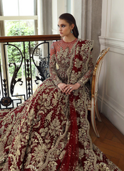 19 Regal Red Bridal Gown with Intricate Golden Embroidery