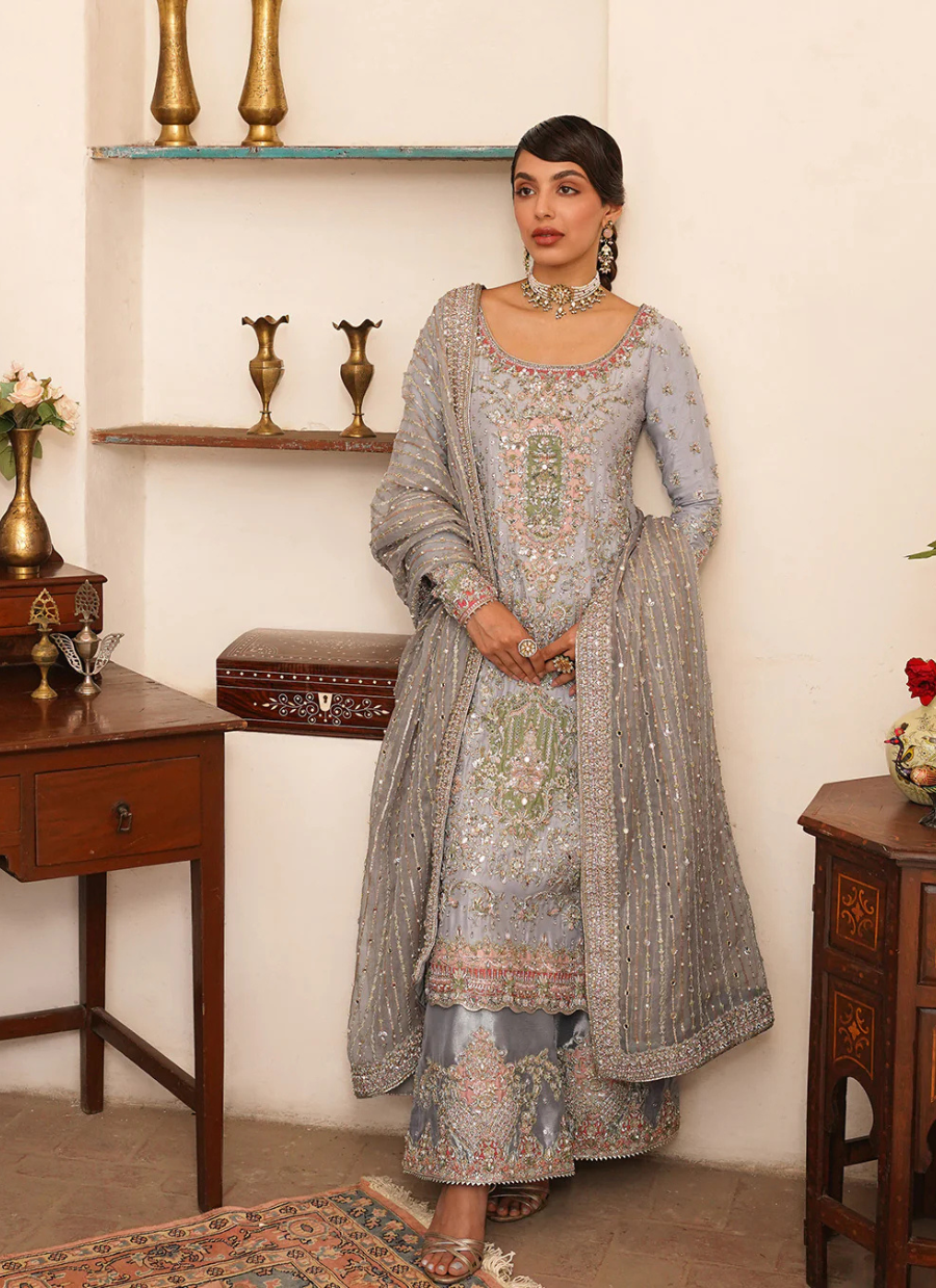 16 Powder Blue Embroidered Formal Ensemble with Straight Pants