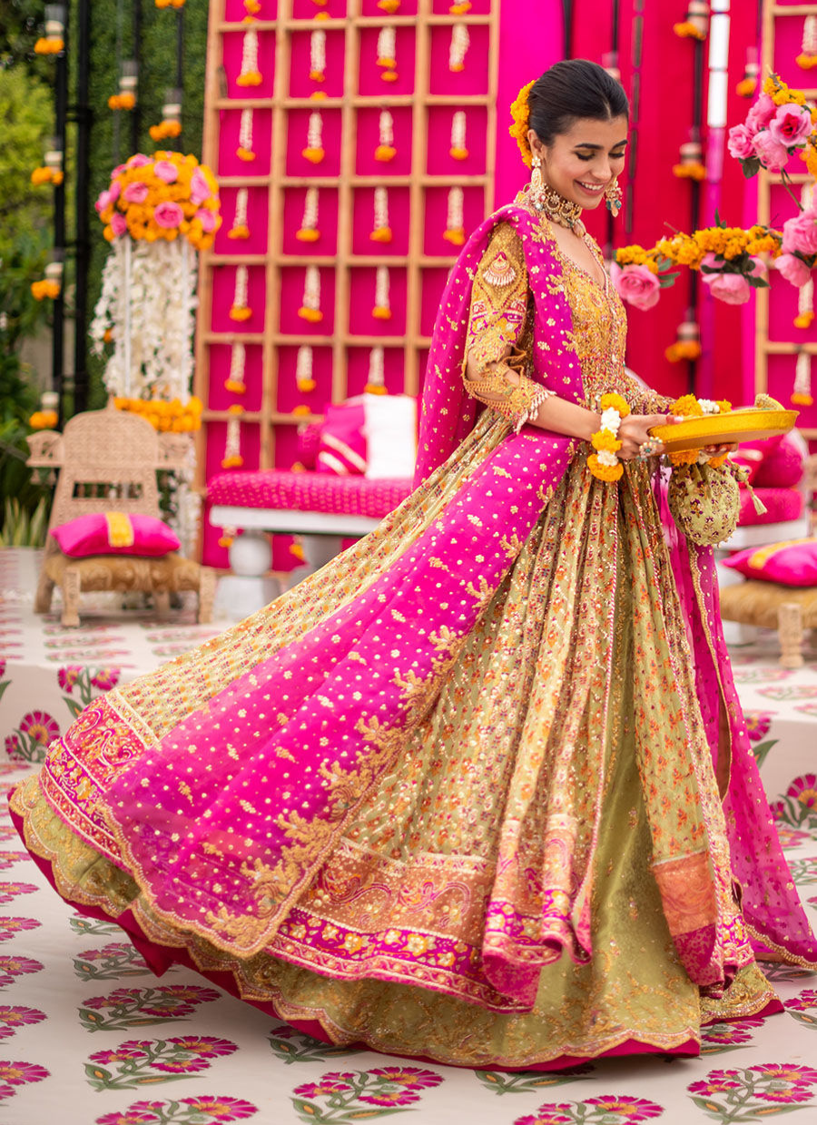 16 Yellow, Kiwi & Magenta Kalidaar with Heavy Embellishments