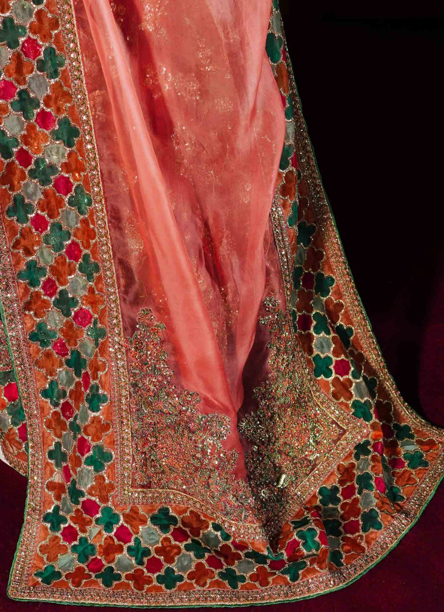 Rose Gold Peshwas Ensemble – Silk Sharara & Embellished Organza Dupatta