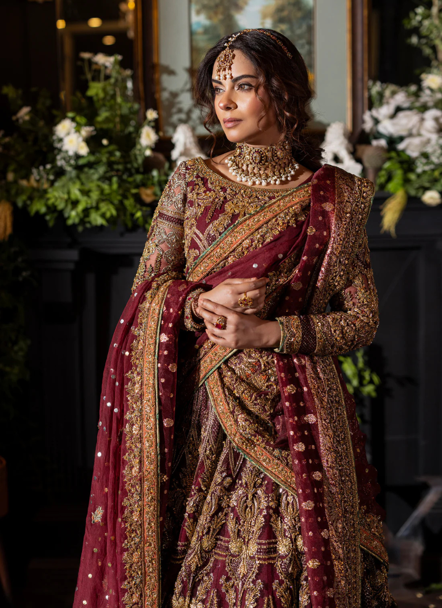 19 Majestic Maroon Choli Lehenga with Mukesh Dupatta
