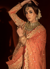 19 Rust Orange Bridal Pishwas with Jamawar Lehenga
