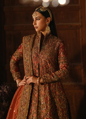 19 Rust Orange Heavily Embellished Bridal Gown with Regal Detailing