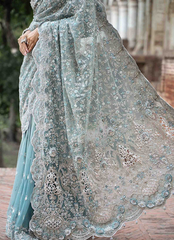 18 Ice Blue Heavily Embroidered Bridal Saree