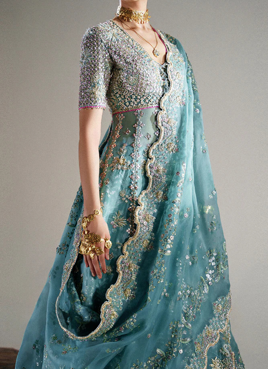 18 Aqua Blue Embroidered Bridal Lehenga