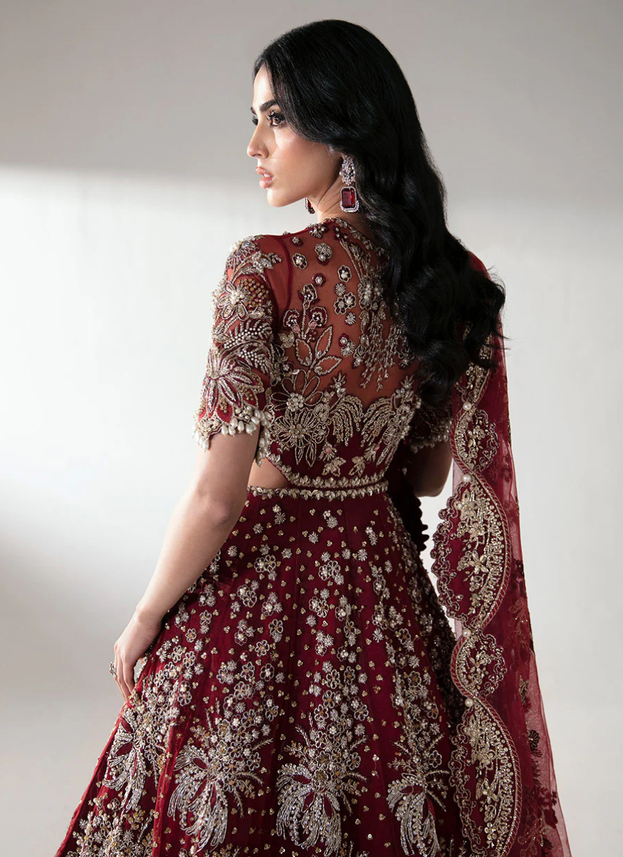 Deep Red Bridal Kalidaar with Heavy Hand Embellishments