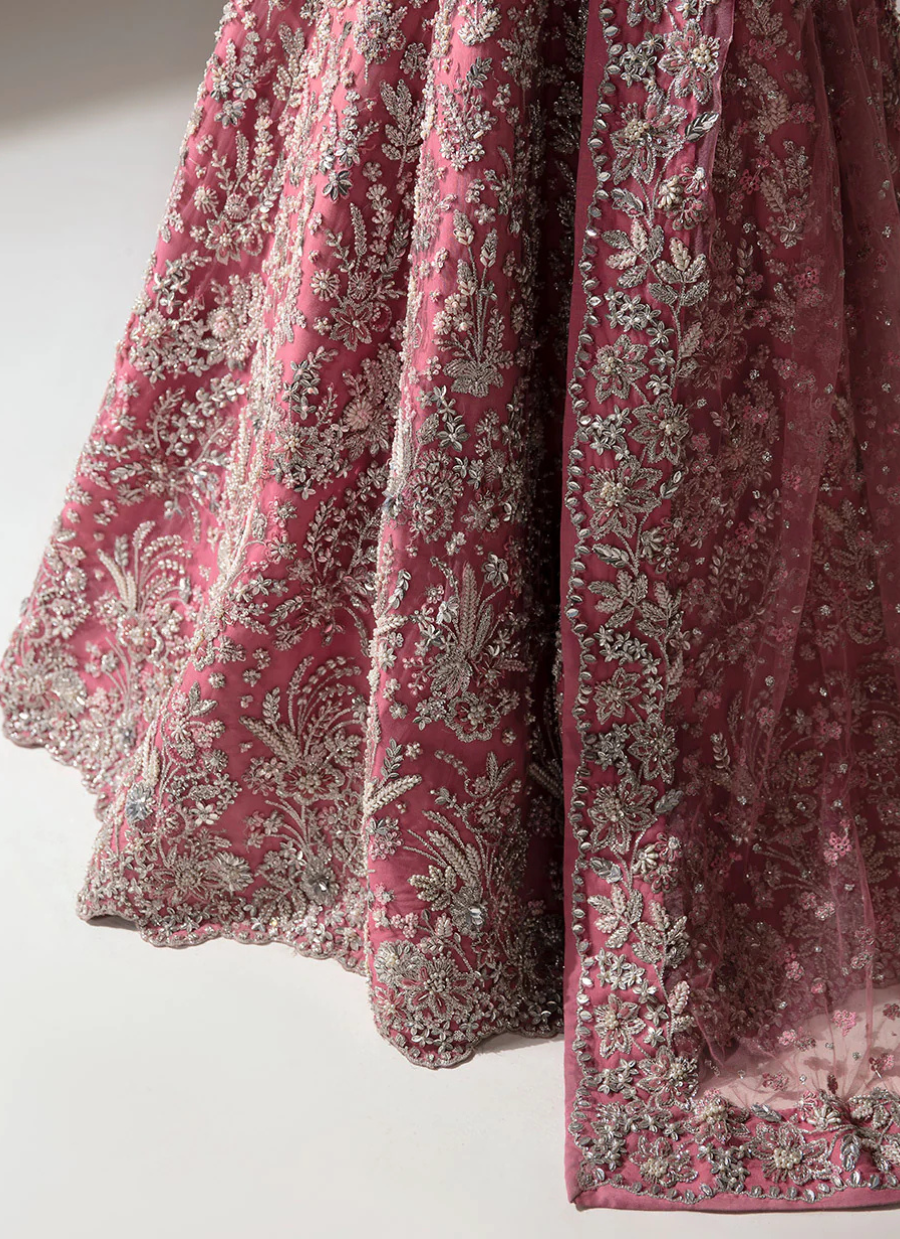 19 Rose Pink Embellished Bridal Lehenga with Long Sleeves