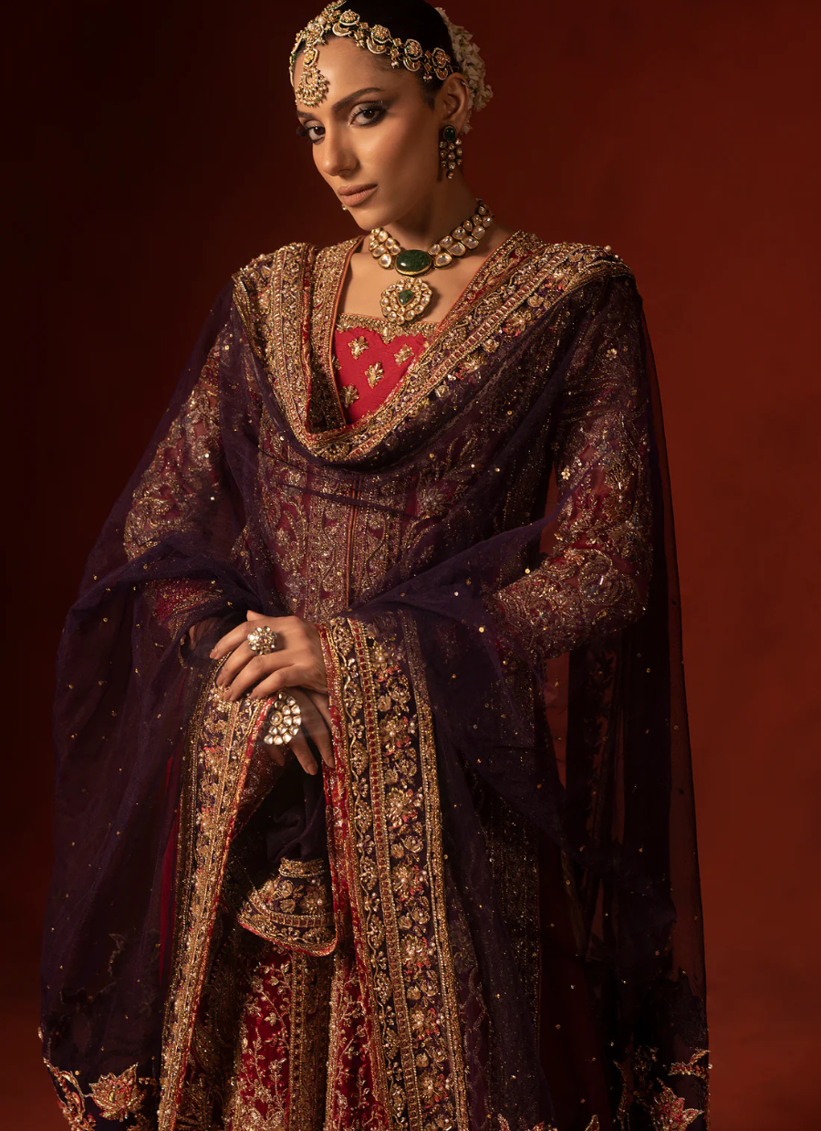 19 Regal Red Front-Open Shirt with Azaar Pants & Festive Dupatta