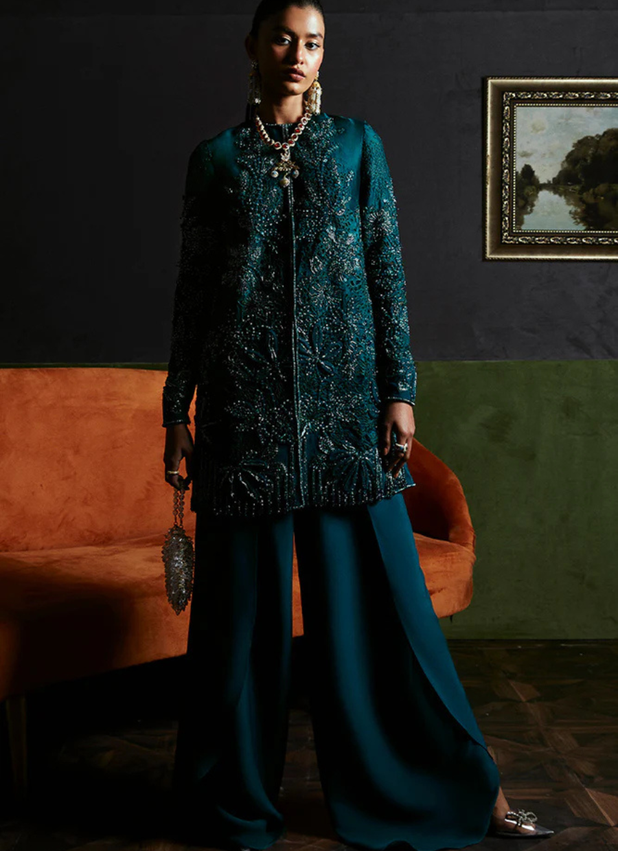 18 Emerald Embellished Jacket with Wide-Leg Trousers