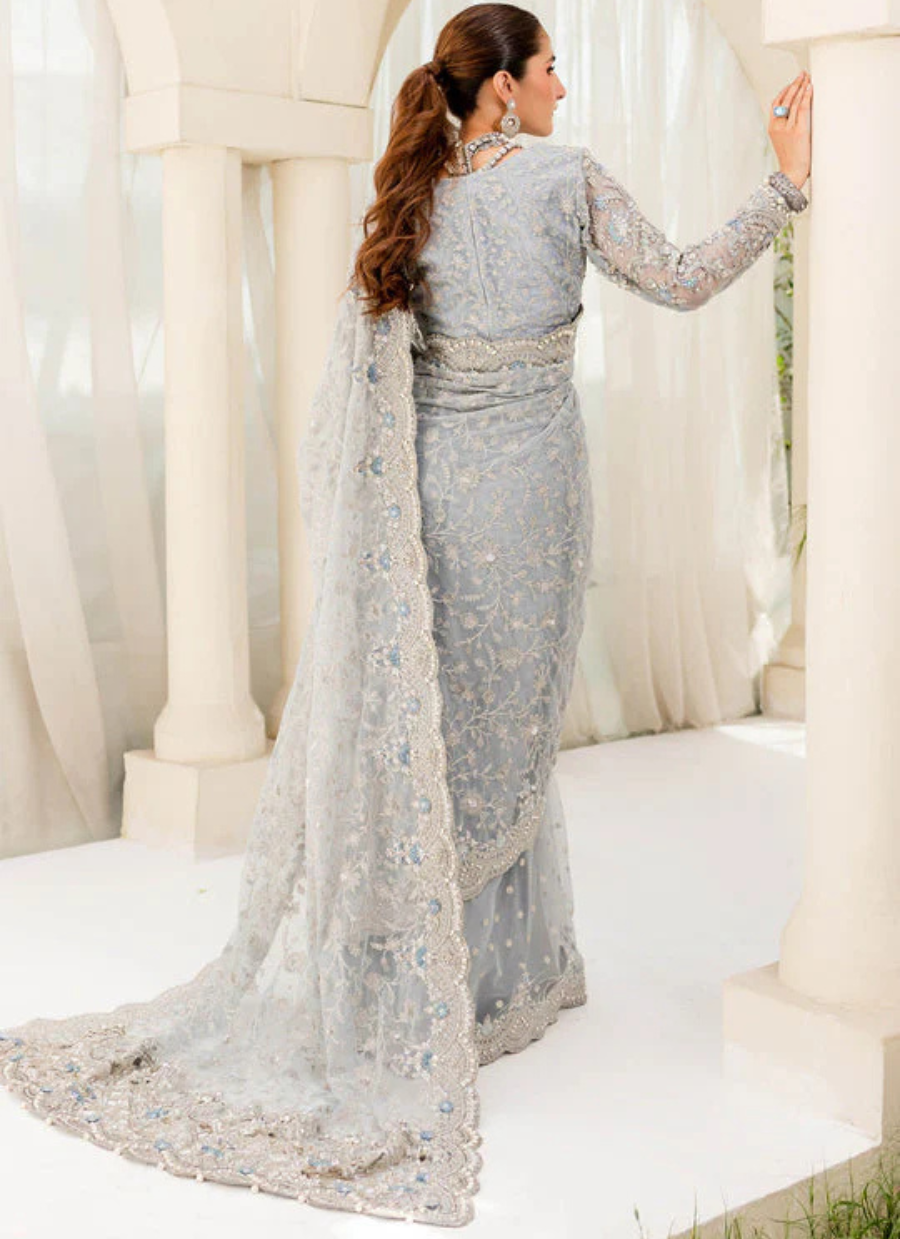 19 Powder Blue Embroidered Bridal Saree