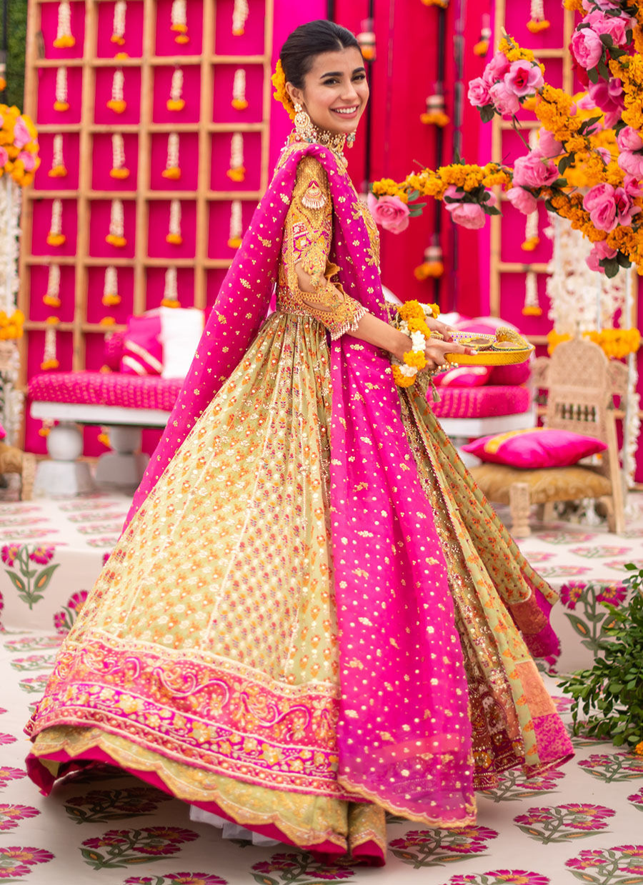 16 Yellow, Kiwi & Magenta Kalidaar with Heavy Embellishments