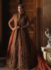 19 Rust Orange Heavily Embellished Bridal Gown with Regal Detailing