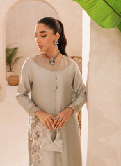 22 Pastel Grey Long Maxi with Subtle Floral Embroidery