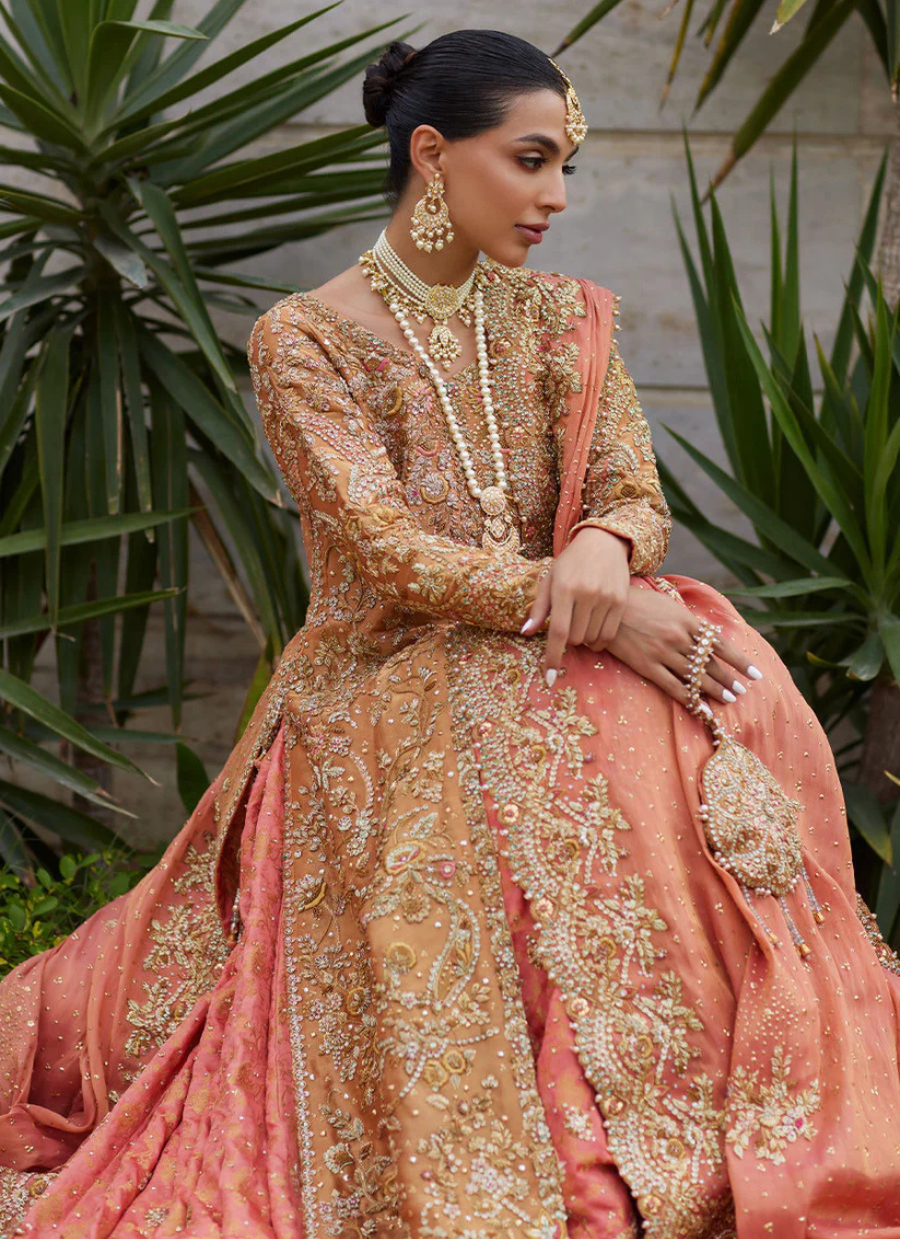 Peachy Gold Bridal Masterpiece – Tissue Shirt, Jamawar Lehnga & Dupatta