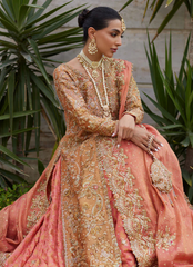 Peachy Gold Bridal Masterpiece – Tissue Shirt, Jamawar Lehnga & Dupatta