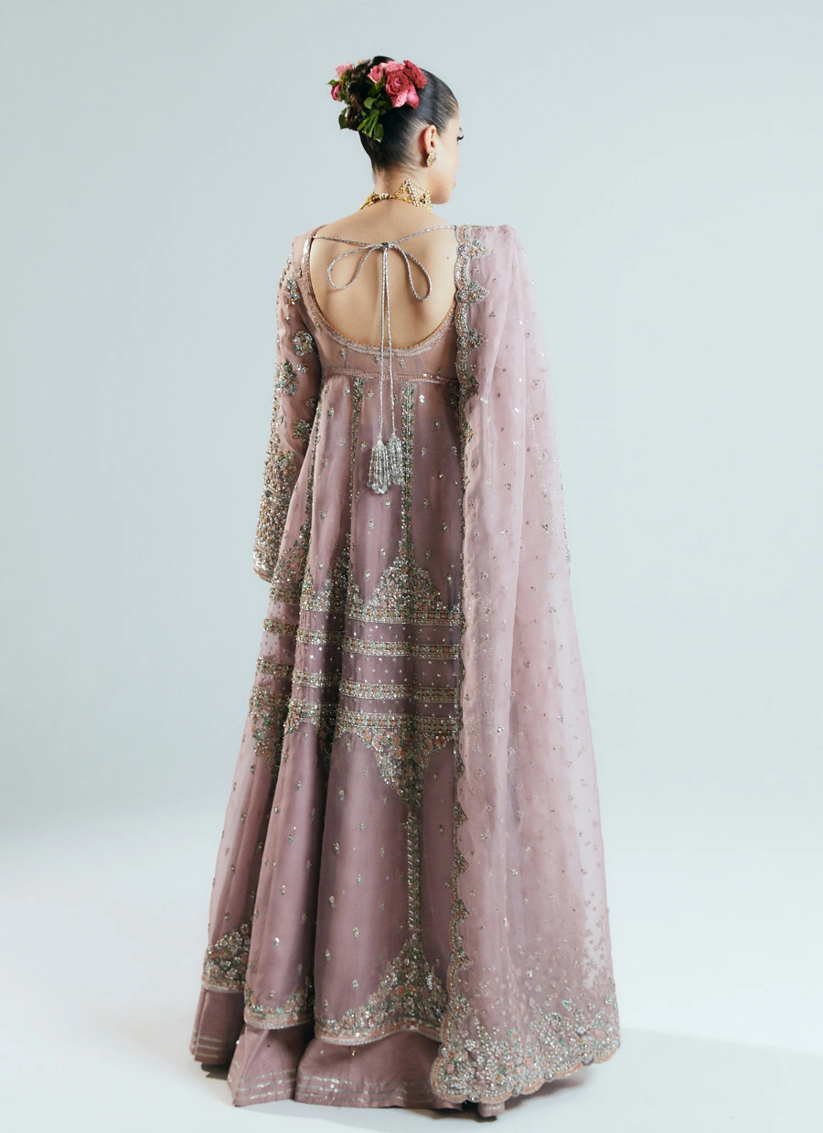 16 Dusty Rose Heavily Embellished Kalidaar with Flared Sleeves