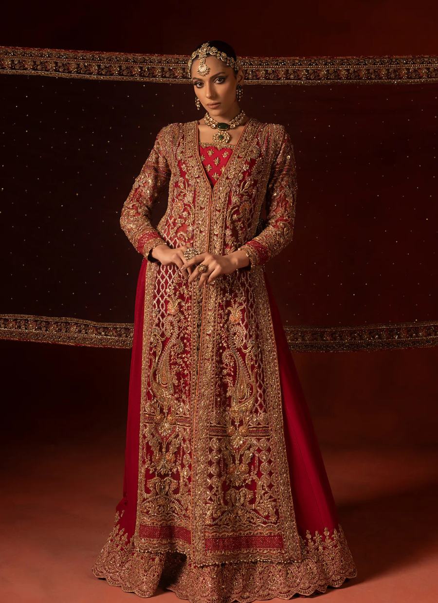 19 Regal Red Front-Open Shirt with Azaar Pants & Festive Dupatta