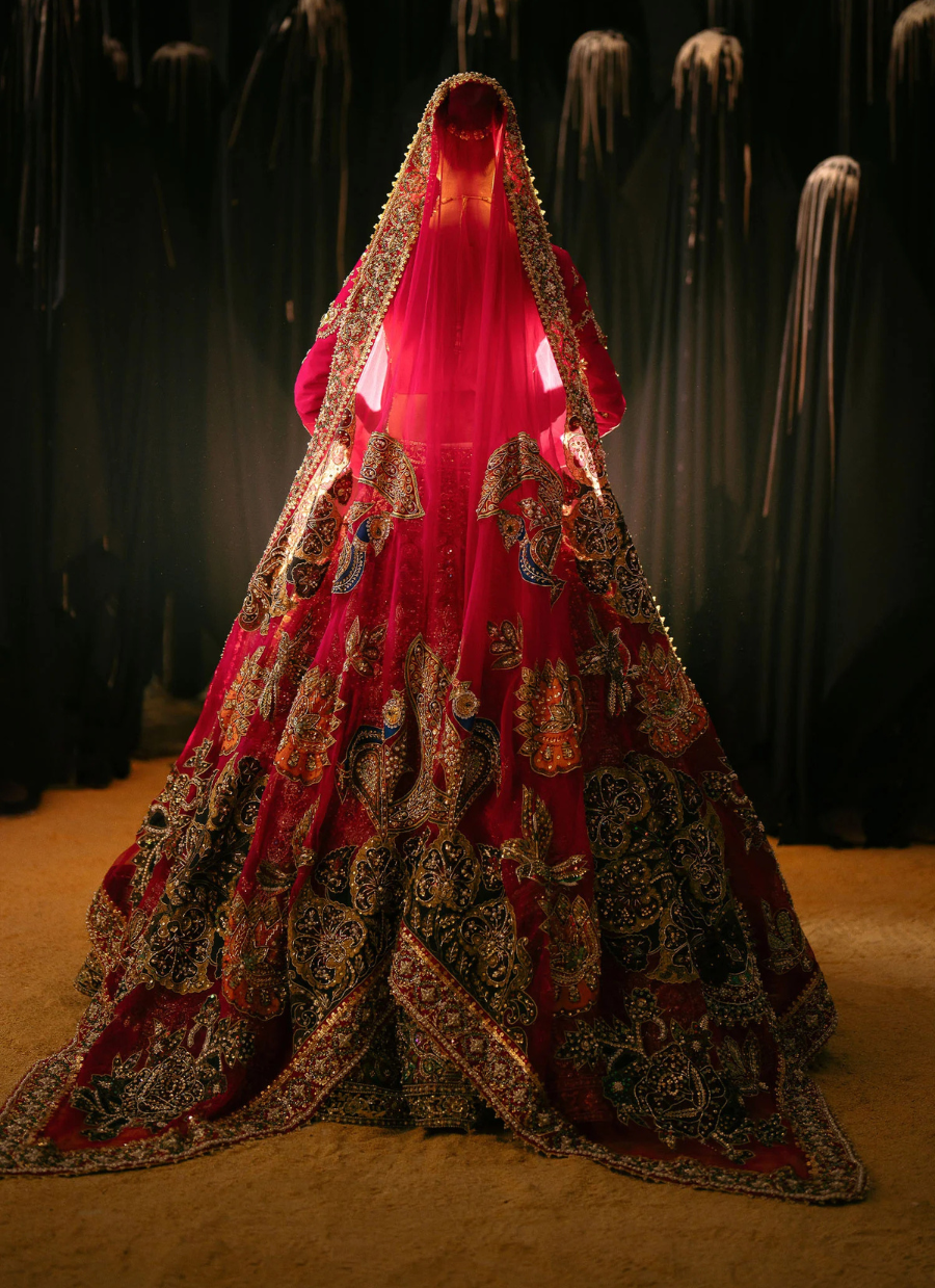 16 Crimson Red Bridal Lehenga with Heavy Floral Embroidery