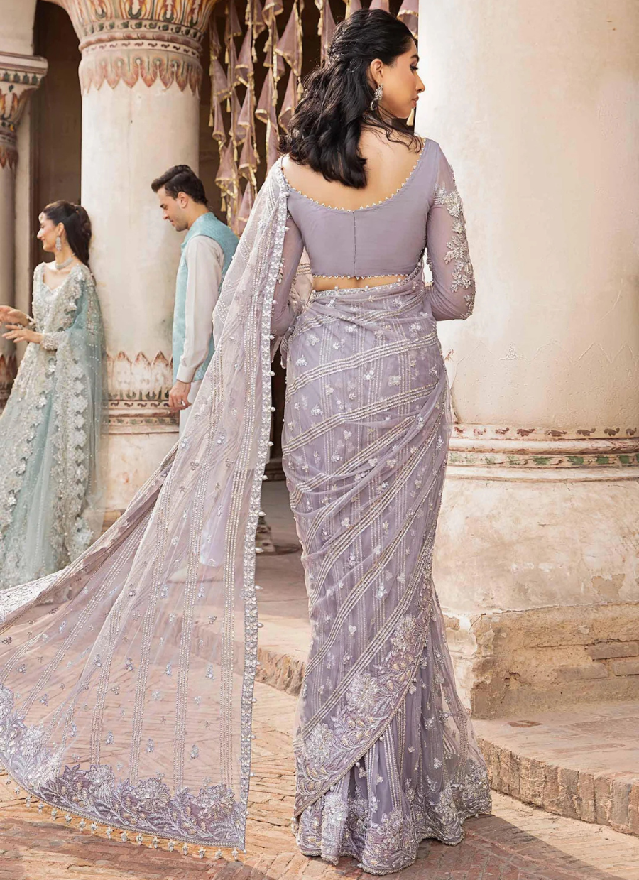 19 Smoky Grey Embroidered Bridal Saree