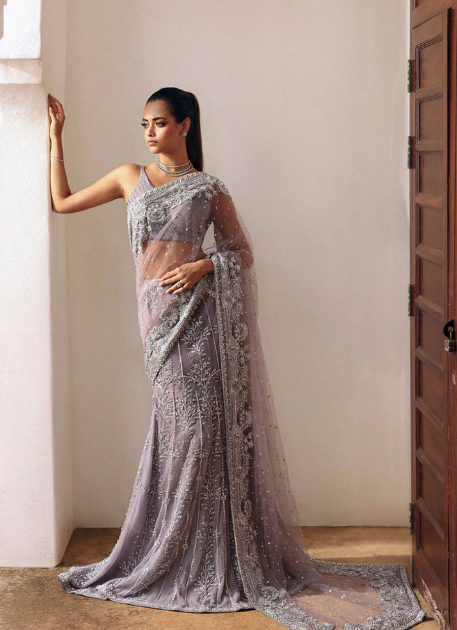 18 Lavender Silver Embroidered Bridal Saree