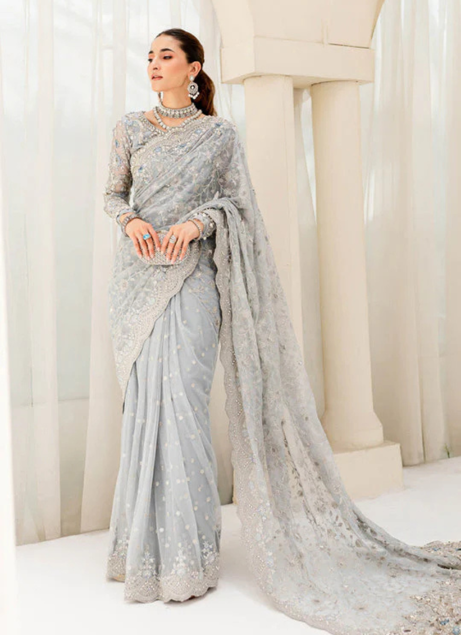 19 Powder Blue Embroidered Bridal Saree