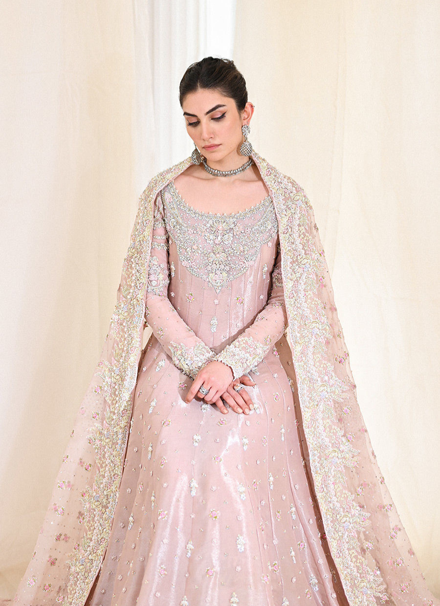 16 Blush Pink Kalidaar Bridal Ensemble with Intricate Embellishments