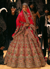 16 Crimson Red Bridal Lehenga with Heavy Floral Embroidery