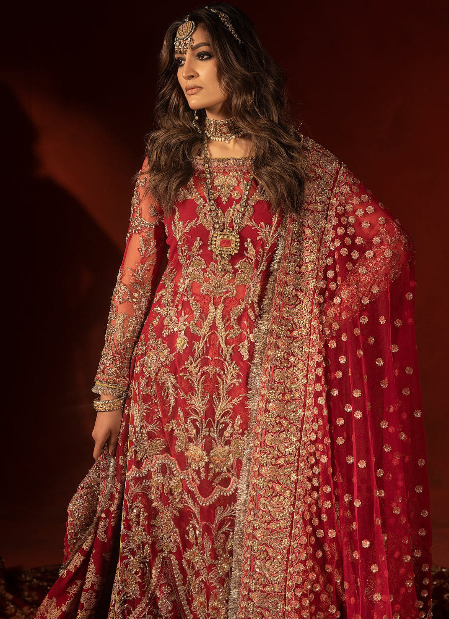 19 Raspberry Red Bridal Trail Lehenga Set