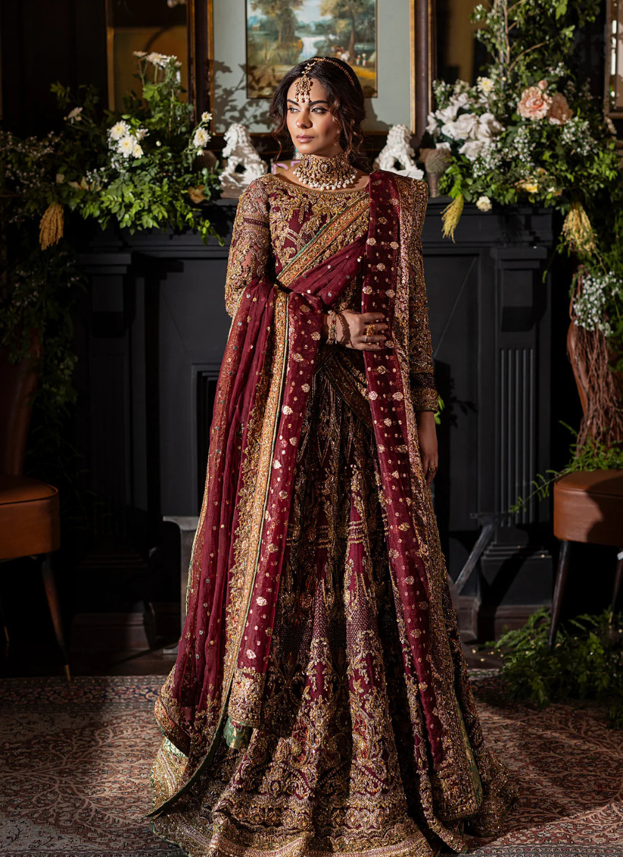19 Majestic Maroon Choli Lehenga with Mukesh Dupatta