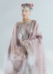 16 Dusty Rose Heavily Embellished Kalidaar with Flared Sleeves