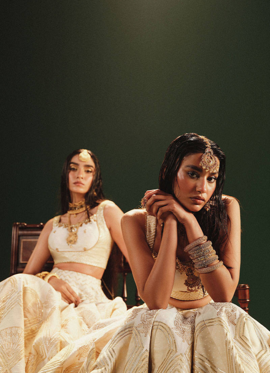 16 Golden Ivory Bridal Lehenga with Mirror Work Dupatta