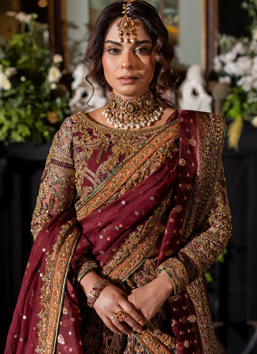 19 Majestic Maroon Choli Lehenga with Mukesh Dupatta