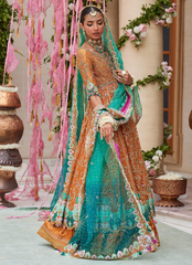 16 Rust Orange Kalidaar Bridal Ensemble with Aqua Blue Dupatta