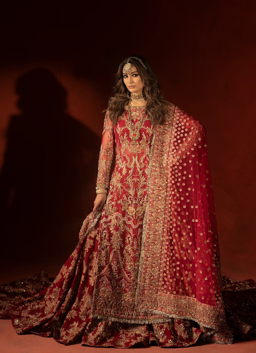 19 Raspberry Red Bridal Trail Lehenga Set
